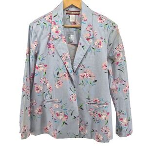 Vintage Y2K Floral Linen Blend Blazer Tudor Court by Haband Sz L Cottagecore New